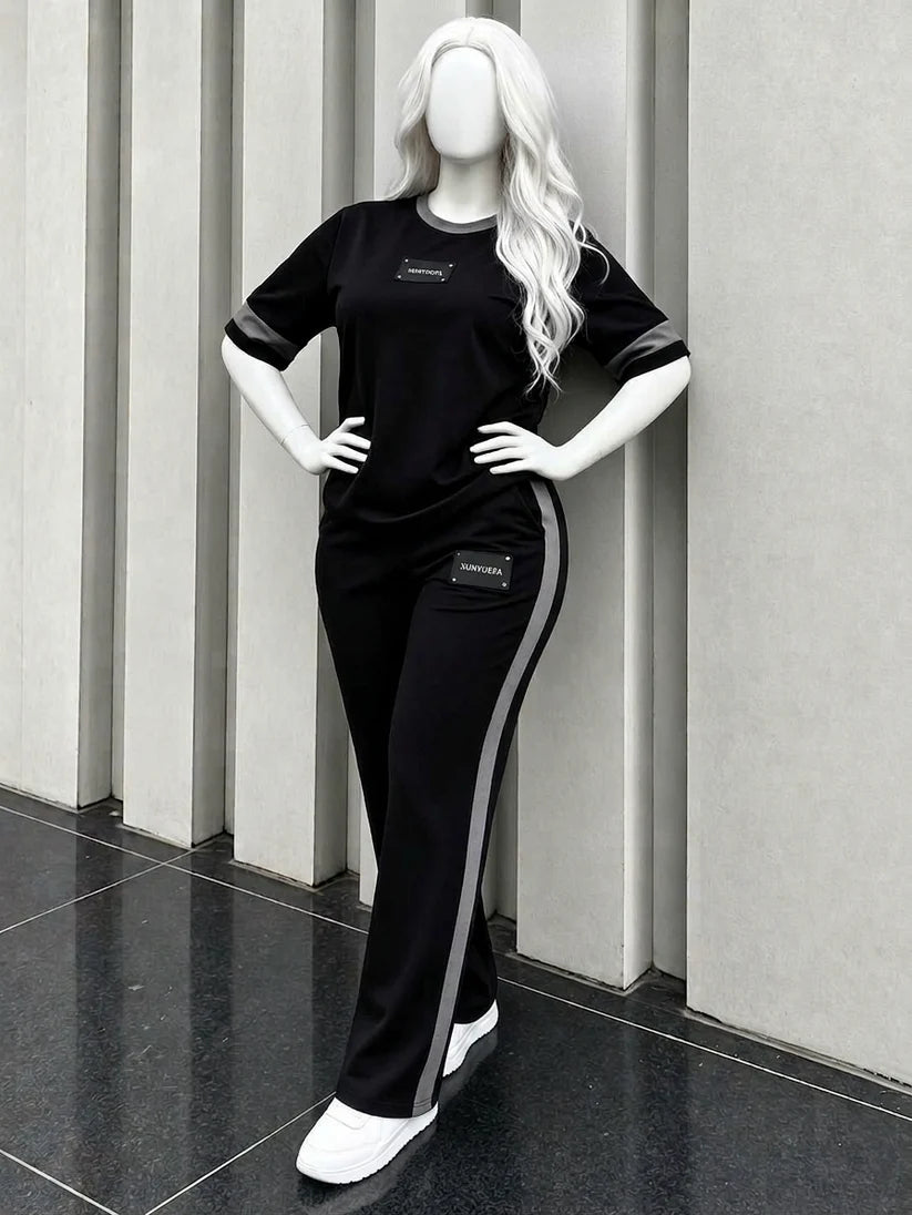 Black Elegant Round Neck Penal Co-Ord Set
