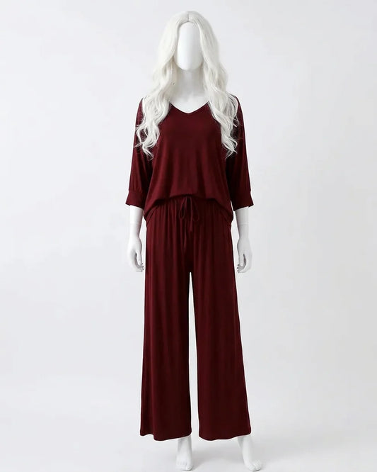 Maroon Plain Palazo Night Suit
