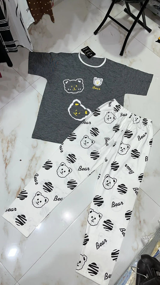 Bear Face Heart Printed Suit Free Sizes
