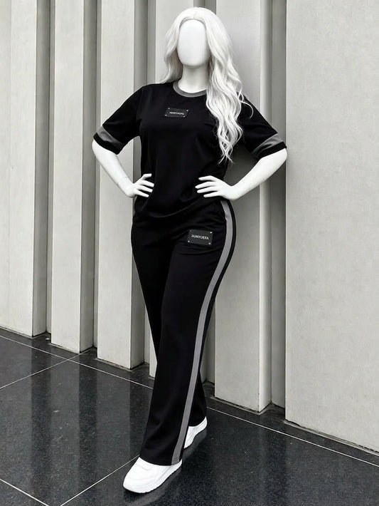 Black Elegant Round Neck Penal Co-Ord Set
