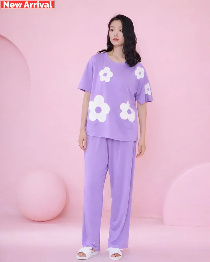 Lavender Flower Print Sleepwear PJ Set