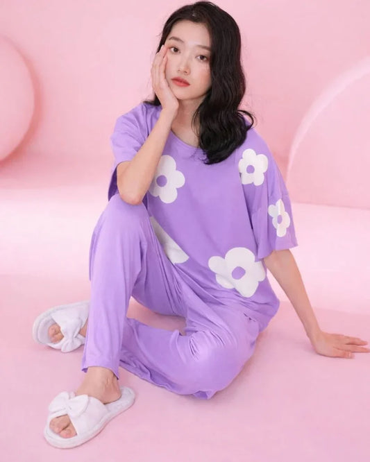 Lavender Flower Print Sleepwear PJ Set