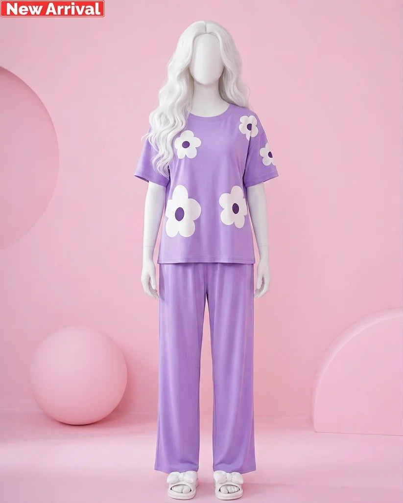 Lavender Flower Print Sleepwear PJ Set