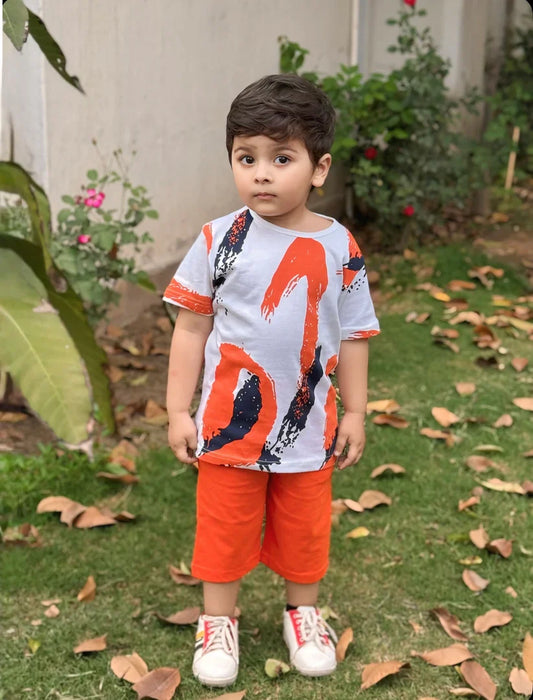 Orange Multi Printed Kids Short Set (Each)