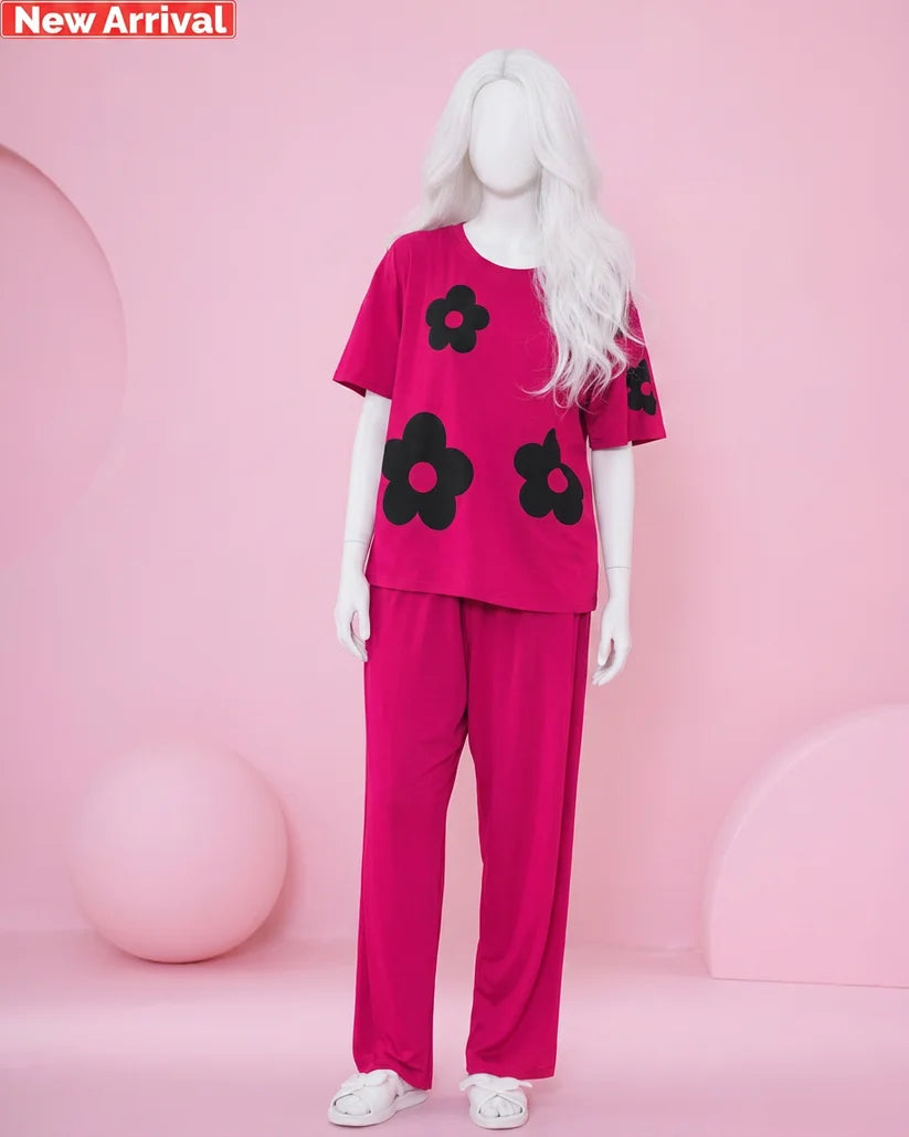 Raspberry Pink Print Sleepwear PJ Set
