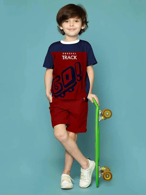Red GO Printed Kids Short Set