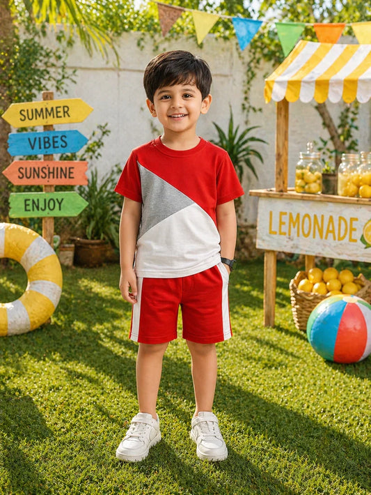 Red Panel Kids Short Set (Each)