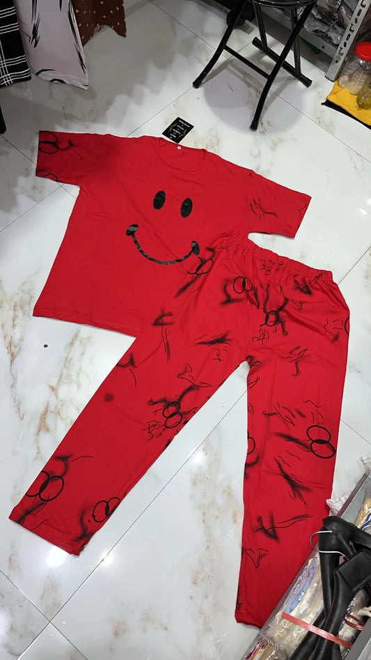 Red Smile Printed Suit Free Sizes