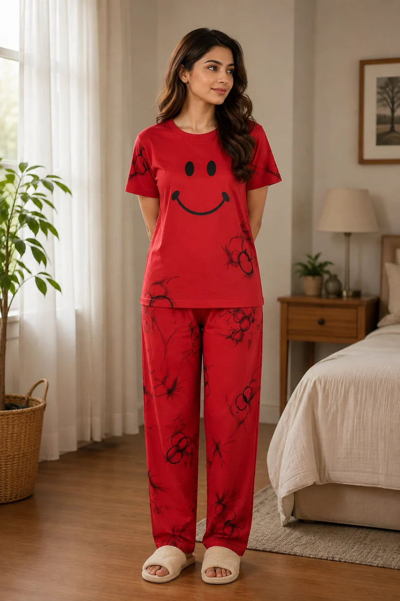 Red Smile Printed Suit Free Sizes