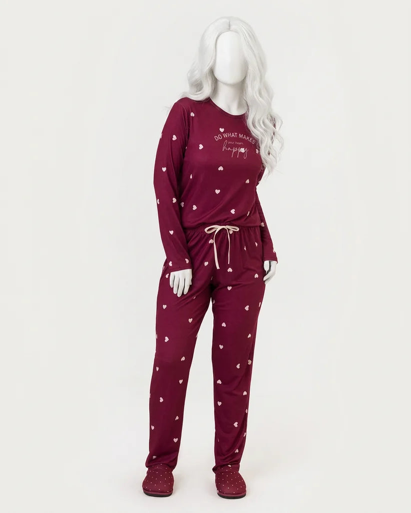 Wine Heart Print Pajama & Eye Mask PJ Set